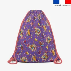 Kit sac à dos coulissant motif mini poule et oeufs de Pâques violet - Création Stillistic