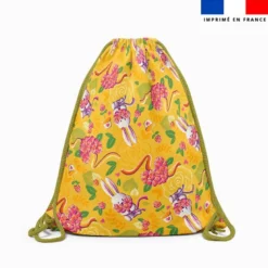 Kit sac à dos coulissant motif mini lapin printanier jaune et vert - Création Stillistic
