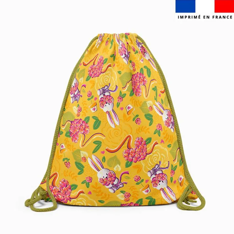 Kit sac à dos coulissant motif mini lapin printanier jaune et vert - Création Stillistic