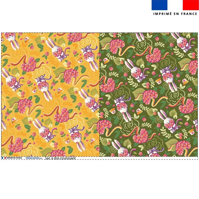 Kit sac à dos coulissant motif mini lapin printanier jaune et vert - Création Stillistic