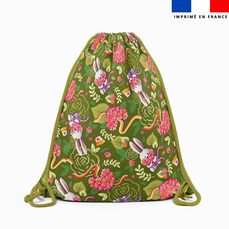 Kit sac à dos coulissant motif mini lapin printanier jaune et vert - Création Stillistic