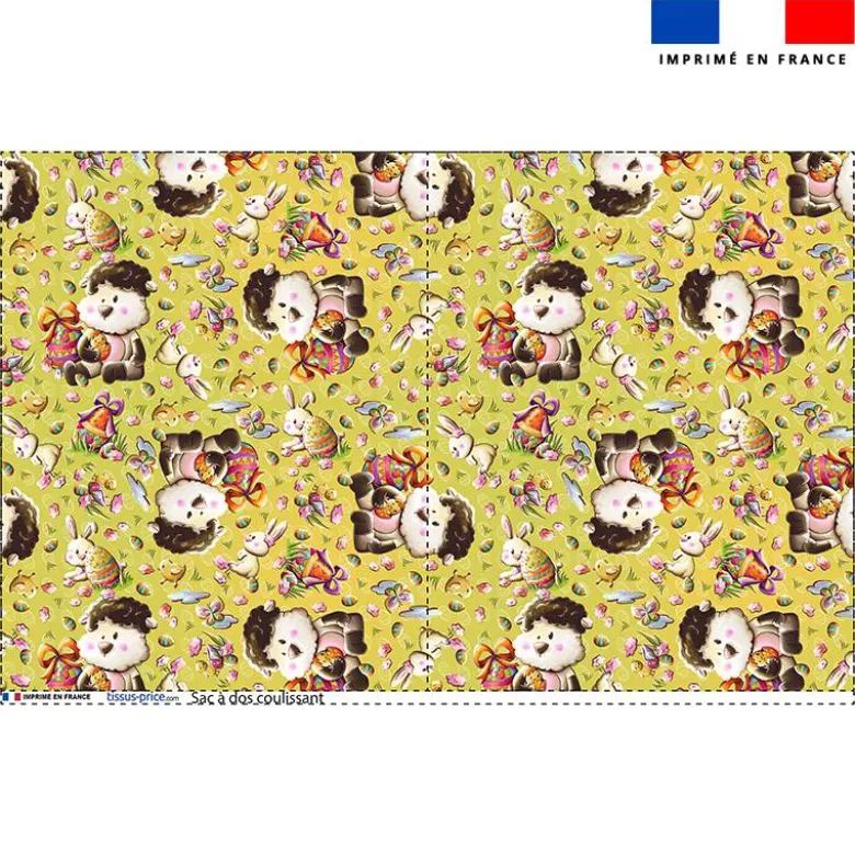 Kit sac à dos coulissant motif mini mouton et oeufs de Pâques - Création Stillistic