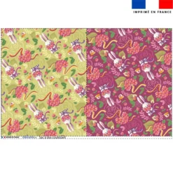Kit sac à dos coulissant motif mini lapin printanier vert et framboise - Création Stillistic