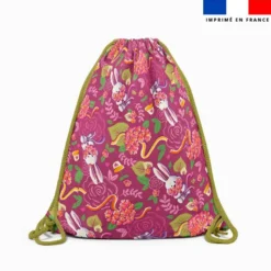 Kit sac à dos coulissant motif mini lapin printanier vert et framboise - Création Stillistic