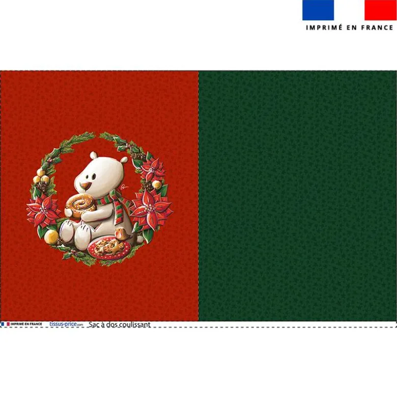 Kit sac à dos coulissant motif Ours couronne de Noël - Création Stillistic