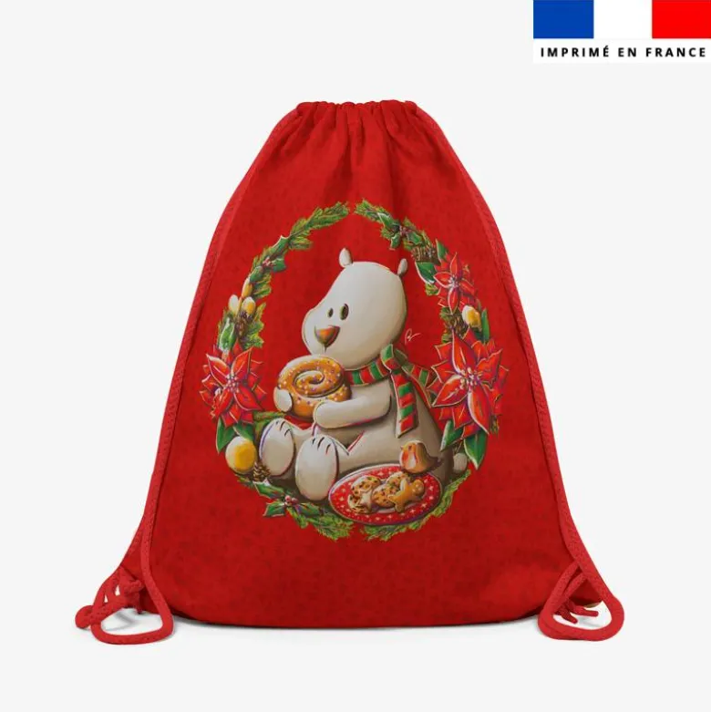 Kit sac à dos coulissant motif Ours couronne de Noël - Création Stillistic