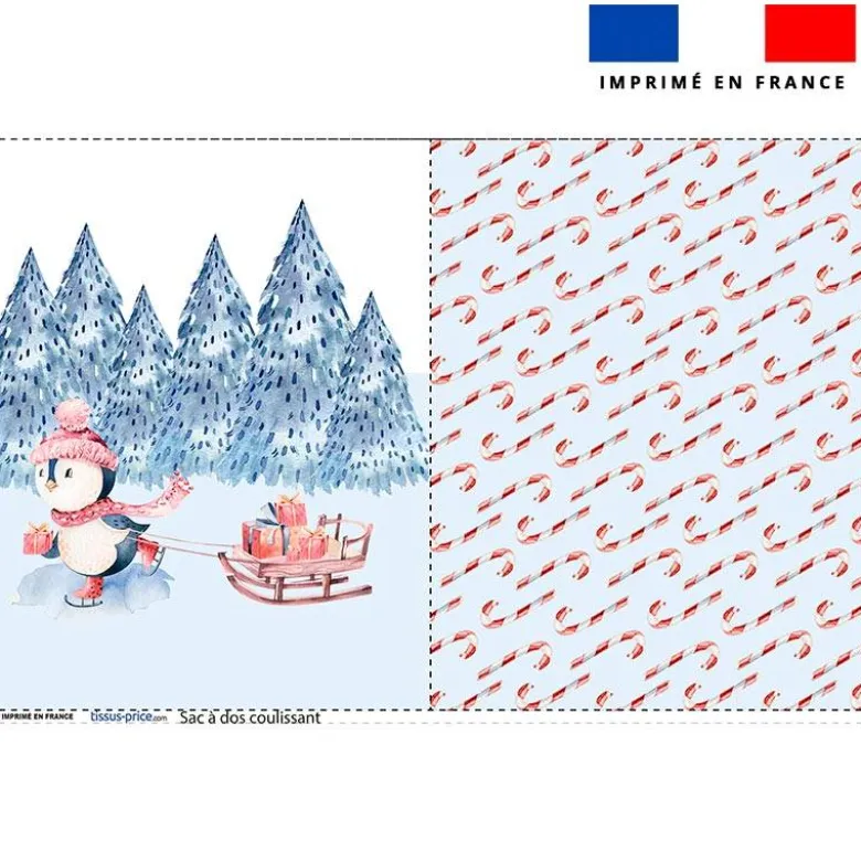 Kit sac à dos coulissant motif pingouin de Noel