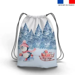 Kit sac à dos coulissant motif pingouin de Noel
