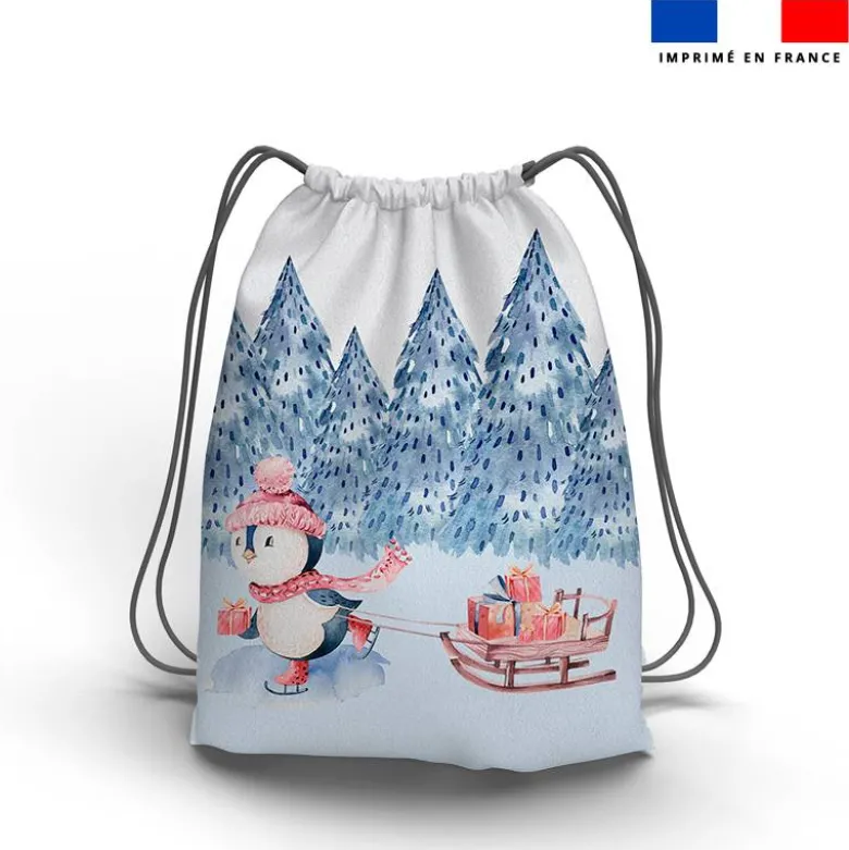 Kit sac à dos coulissant motif pingouin de Noel