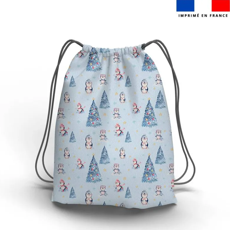 Kit sac à dos coulissant motif pingouin de Noel
