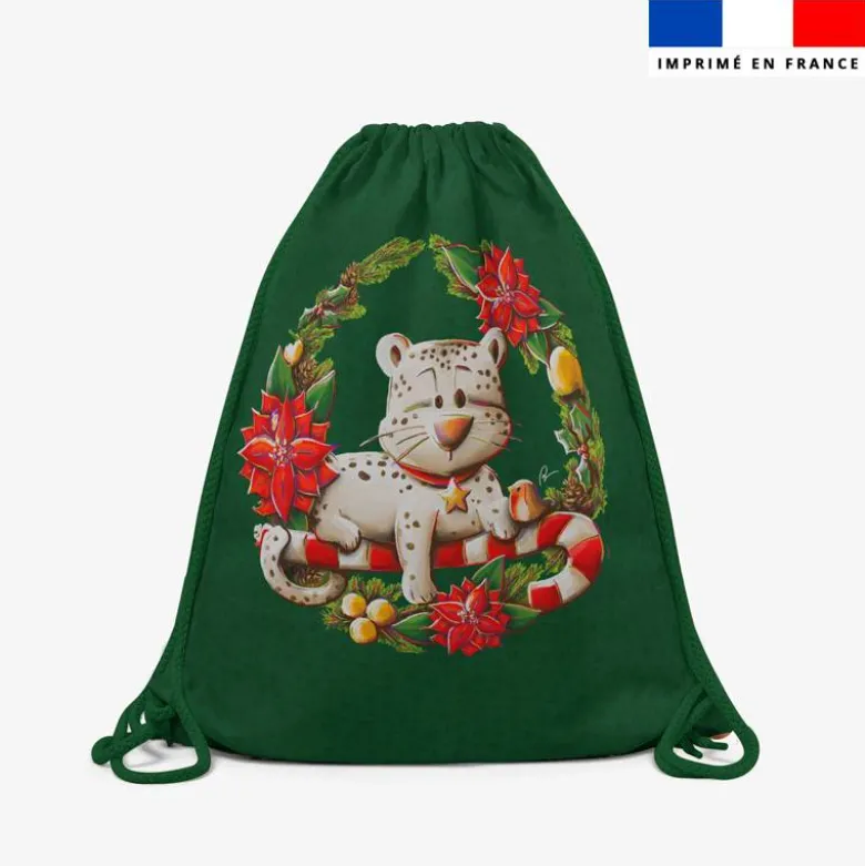 Kit sac à dos coulissant motif Panthère couronne de Noël - Création Stillistic
