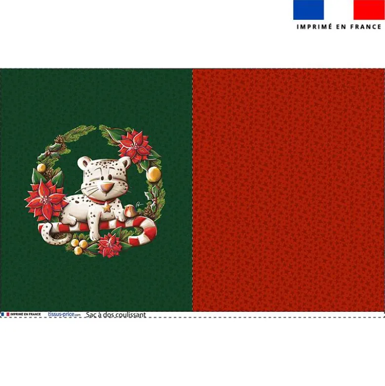 Kit sac à dos coulissant motif Panthère couronne de Noël - Création Stillistic