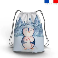 Kit sac à dos coulissant motif pingouin en hiver