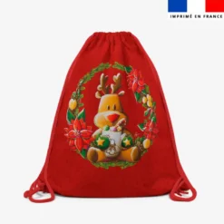 Kit sac à dos coulissant motif Renne couronne de Noël - Création Stillistic