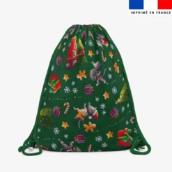 Kit sac à dos coulissant motif souris de noel bleu et vert - Création Stillistic