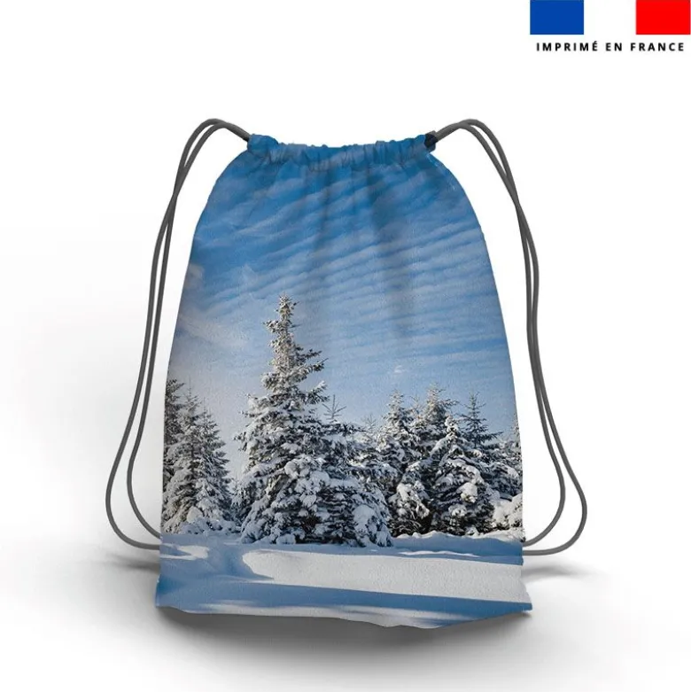 Kit sac à dos coulissant motif sapin enneigé