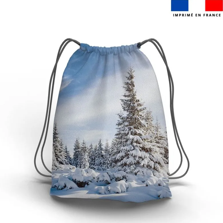 Kit sac à dos coulissant motif sapin enneigé