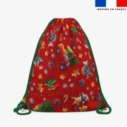 Kit sac à dos coulissant motif souris de noel rouge et vert - Création Stillistic