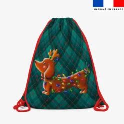 Kit sac à dos coulissant motif Teckel renne de Noël - Création Stillistic