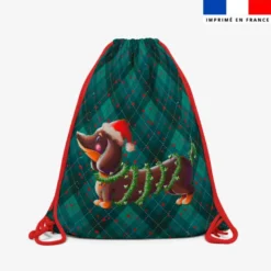 Kit sac à dos coulissant motif Teckel bonnet de Noël - Création Stillistic