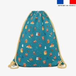 Kit sac à dos coulissant personnalisé - Panda roux goûter bleu