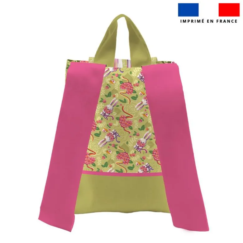 Kit sac à dos enfant motif lapin printanier vert clair - Création Stillistic