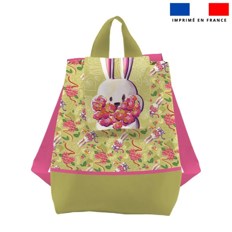 Kit sac à dos enfant motif lapin printanier vert clair - Création Stillistic