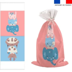 Kit sac à jouets motif animaux pastel