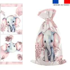 Kit sac à jouets motif éléphant aquarelle