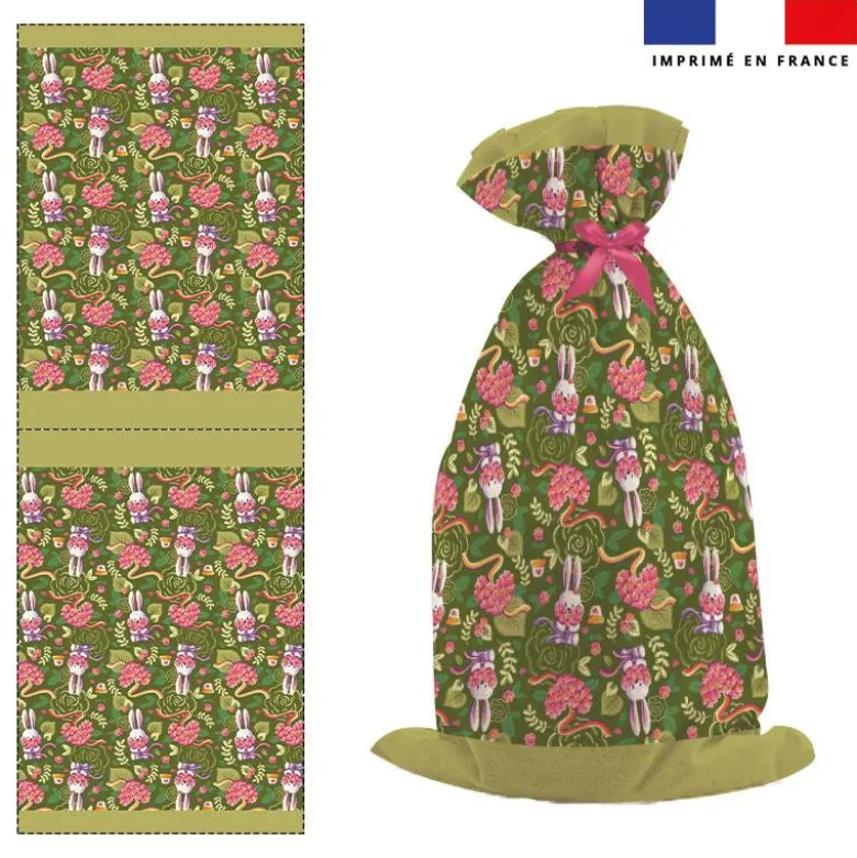 Kit sac à jouets motif mini lapin printanier vert kaki - Création Stillistic
