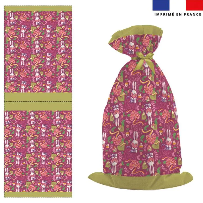 Kit sac à jouets motif mini lapin printanier framboise - Création Stillistic