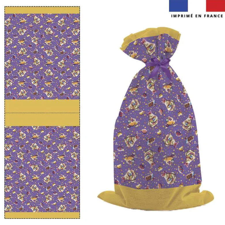 Kit sac à jouets motif mini poule et oeufs de Pâques violet - Création Stillistic