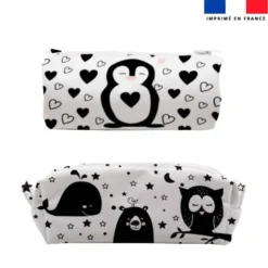Kit trousse double compartiment motif animaux de la nuit + 1 trousse assortie