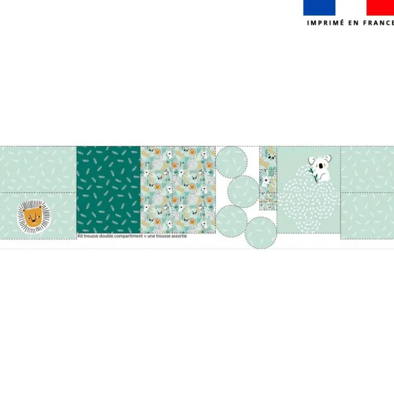 Kit trousse double compartiment motif jungle friends + 1 trousse assortie
