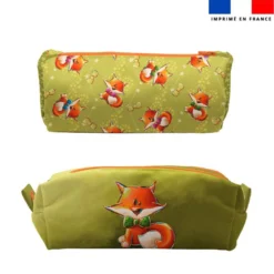 Kit trousse double compartiment motif renard noeud papillon + 1 trousse assortie - Création Stillistic
