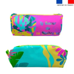 Kit trousse double compartiment motif feuilles tropicales maitresse + 1 trousse assortie
