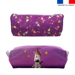 Kit trousse double compartiment motif licorne + 1 trousse assortie - Création Stillistic