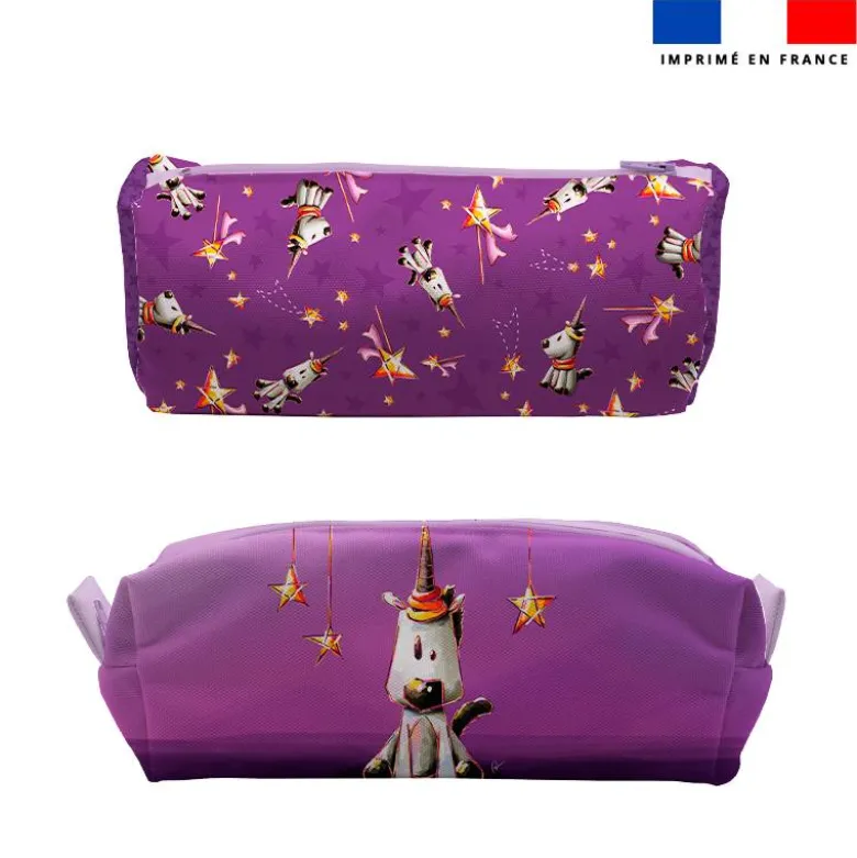 Kit trousse double compartiment motif licorne + 1 trousse assortie - Création Stillistic