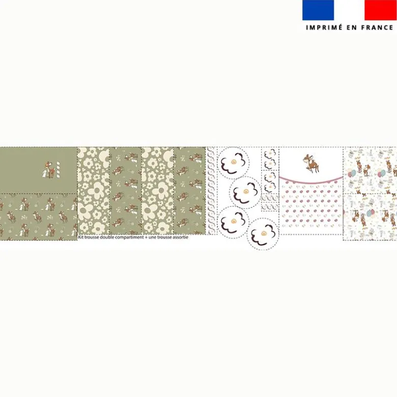Kit trousse double compartiment motif animaux de la clairière + 1 trousse assortie