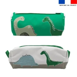 Kit trousse double compartiment motif dino vert et volcan + 1 trousse assortie