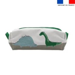 Kit trousse double compartiment motif dino vert et volcan + 1 trousse assortie