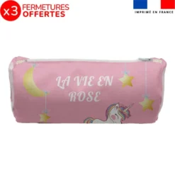 Kit trousse double compartiment motif licorne rose + 1 trousse assortie