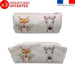 Kit trousse double compartiment motif animaux aquarelle + 1 trousse assortie