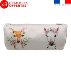 Kit trousse double compartiment motif animaux aquarelle + 1 trousse assortie