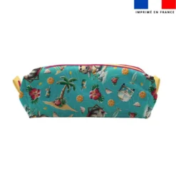 Kit trousse double compartiment motif hippo en vacances + 1 trousse assortie - Création Stillistic