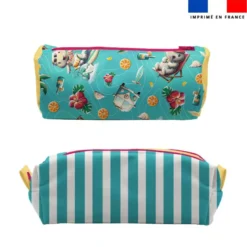 Kit trousse double compartiment motif hippo en vacances + 1 trousse assortie - Création Stillistic