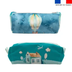 Kit trousse double compartiment motif montgolfière aquarelle + 1 trousse assortie
