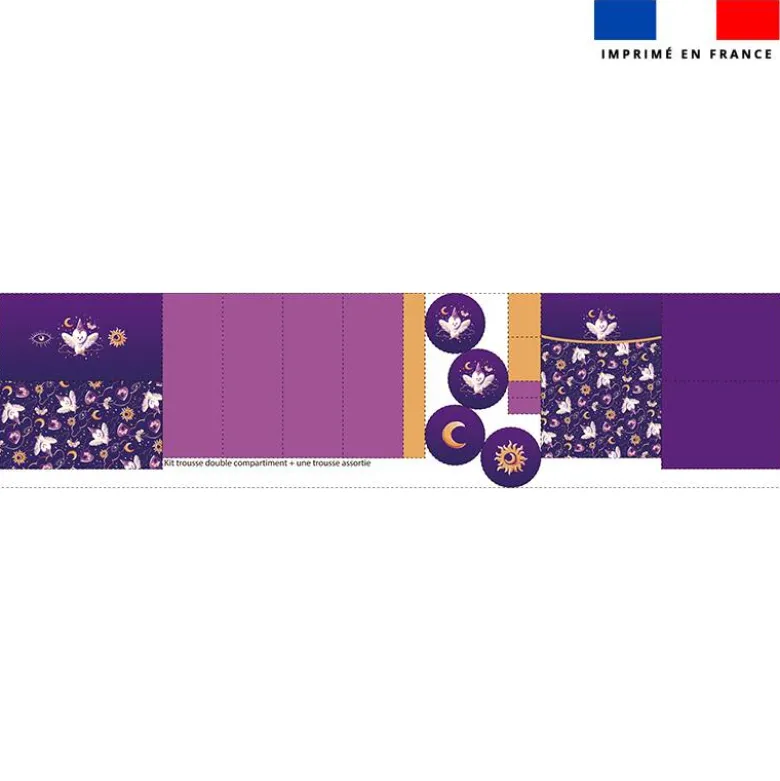 Kit trousse double compartiment motif chouette magicienne + 1 trousse assortie - Création Stillistic