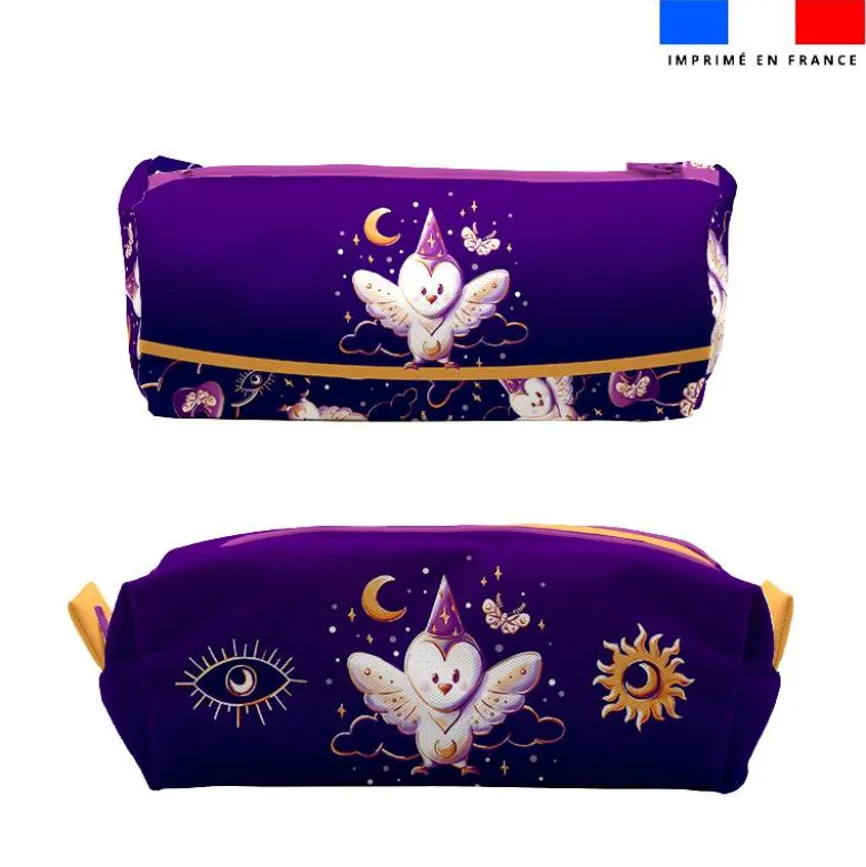 Kit trousse double compartiment motif chouette magicienne + 1 trousse assortie - Création Stillistic