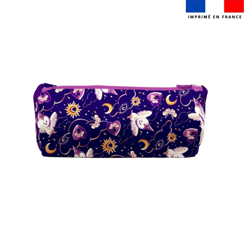 Kit trousse double compartiment motif chouette magicienne + 1 trousse assortie - Création Stillistic